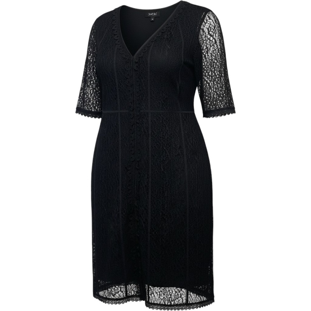 Isabel Toledo Lane Bryant Black Lace V-Neck Shift Dress Short Sleeve Size 22/24